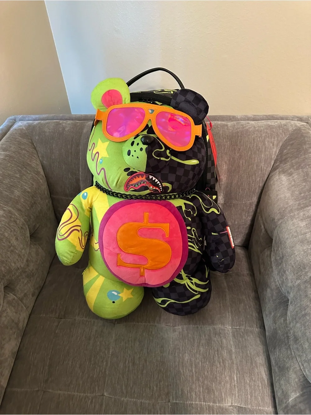 Sprayground Slime Dime Money Bear TEDDYBEAR On Backpack